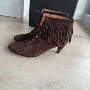 Maje Brown Suede Fringe Ankle Booties